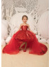 Red Sequin Tulle Knee Length Flower Girl Dress With Removable Train Red Sequin Tulle Knee Length Flower Girl Dress With Removable Train